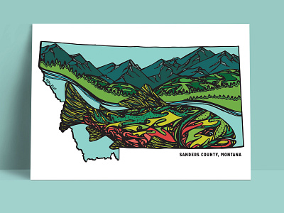 Montana Postcard illustration print design