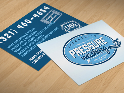 Trammell's Pressure Washing (biz card) blue brand business card logo pressure washing