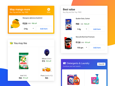 Supermart Widget Explorations card color ecommerce flipkart grocery supermart ui widget