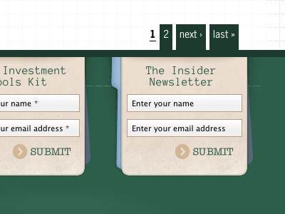 Pager & Form in Footer beige footer form green list pager sign up white