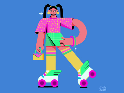 R os for Roller Skating 36days 36daysoftype character illustration colorful design filipino flat design flat illustration girl illustration handlettering illustration illustrations procreate roller roller derby roller skate skater womans
