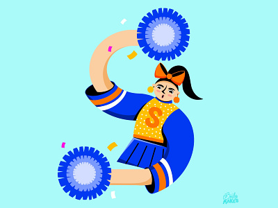 S is to support one another 36days 36daysoftype character illustration cheerleader cheerleading colorful design flat design flat illustration illustrations procreate