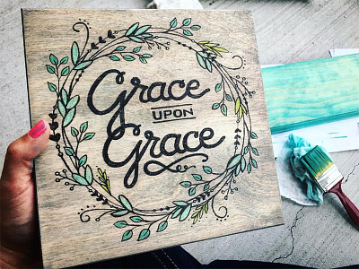 Grace upon Grace floral hand lettering lettering typography wood wreath