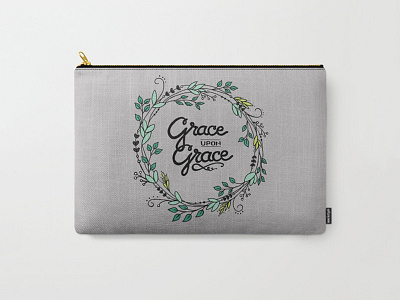 Grace Upon Grace Carry All Pouch bag floral flowers gray hand lettering illustration lettering pouch