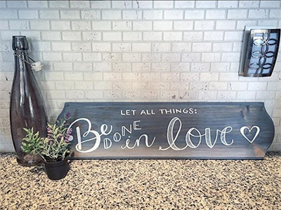 Let All Things Be Done In Love hand lettered hand lettering hand painted lettered lettering love painted wood sign wooden sign