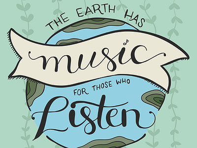 the earth has music for those who listen apple pencil earth day hand lettering illustration ipad pro lettering line art pattern vector