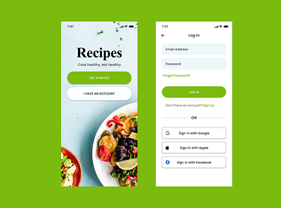 Food App app design food green healthy illustration meal menu nature recipe recipes ui ux