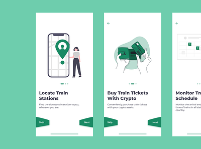 Onboarding Pages app design green illustration onboarding page railway app ui