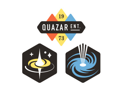 Quazar Entertainment blue entertainment gaming quasar red retro space star yellow