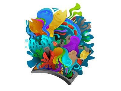 Artnemon 3D art colorful fish illustration art monster sea