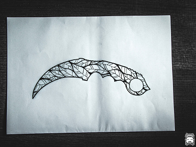 Tattoo work 02 black cs dotwork draw illustration karambit knife leaf leaves pen pointlhism tattoo