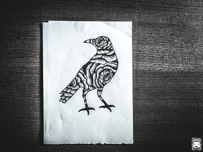 Tattoo work 03 bird black crow dotwork draw flower illustration pointlhism tattoo wood