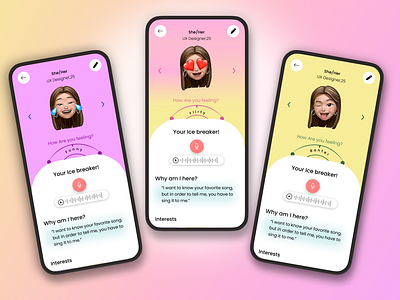 Dating app concept for stranger audio call/ user profile