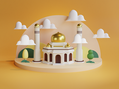 afternoon mosque 3d 3d art 3d modeling art blender design illustration ui ux website