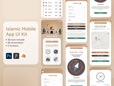 Islamic Mobile App UI Kit 3d 3d art 3d modeling design illustration illustrator ui ux web website