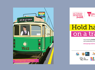 Holding hands on a tram - Lesbian herstory history illustration illustration art illustrations lesbian lgbtq lgbtqia tram vector