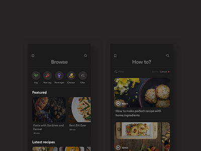 Recipe app concept design (Dark Theme)