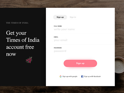 The Times of India Sign Up form concept. design form minimal sign up ui ux