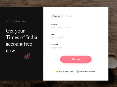 The Times of India Sign Up form concept.