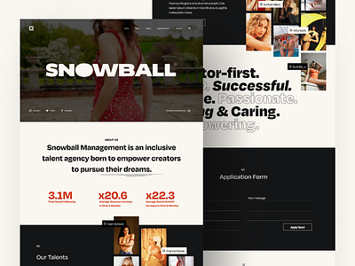 Snowball Talent Management agency bold influencer instagram light minimal models onlyfans ui user interface web webdesign