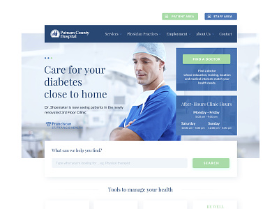 Hospital website blue bright care clinic design doctor hospital medic medical ui user interface webdesign