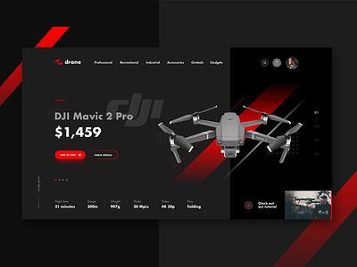 E-commerce drone shop dark dji drone ecommerce mavic minimal shop ui user interface web web design
