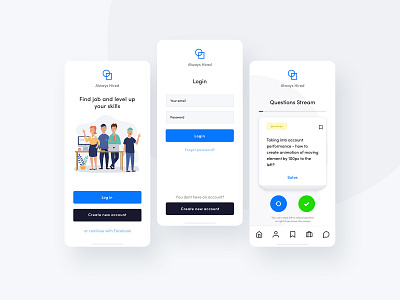 Always Hired app app hired interview it it company light minimal mobile ui user interface work work interview