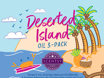 Deserted Island Oil 3-Pack | Packaging Design beach crab deserted island fragrance island ocean oil palms sea summer summertime sun surf theme
