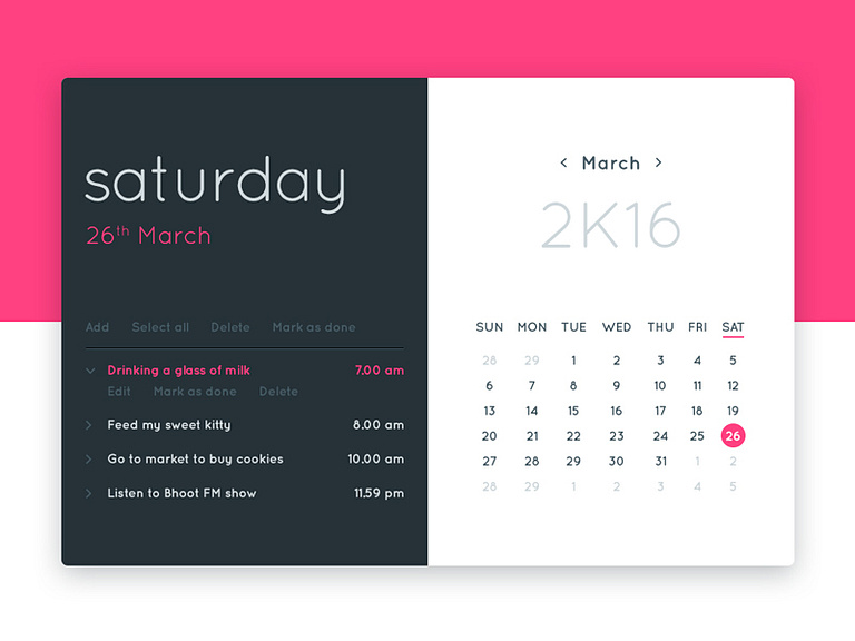 Calendar UI by Tamzid Hasan on Dribbble