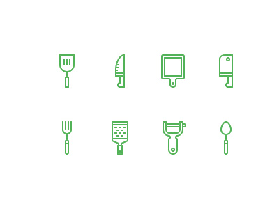Cooking Materials: Part One cooking materials fork icon iconography knife line icon peeler spatula spoon thin icon thstudio