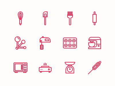 Baking Tools & Equipment Icons baking brush icon iconography illustrator line oven pixel perfect scale spoon thermometer vector