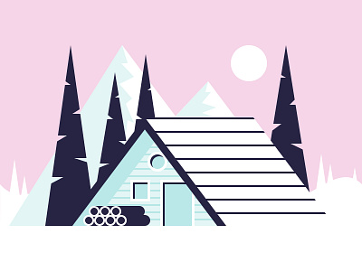 Cabin cabin flat color forest ice illustration mountain snow sun winter wood