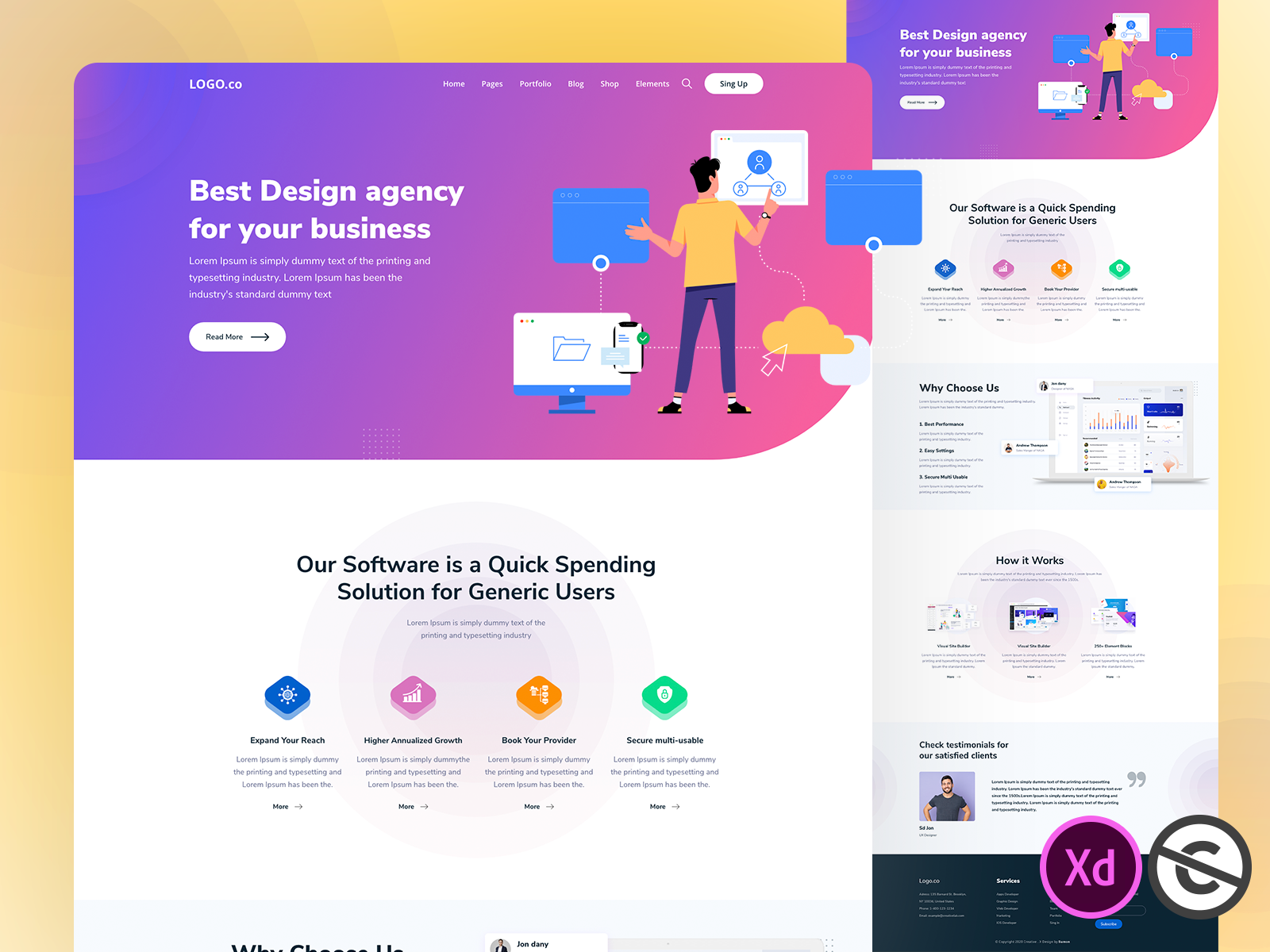 Freebie Xd Saas Landing Page 3 [free Download] By Matthew Clarkson On 