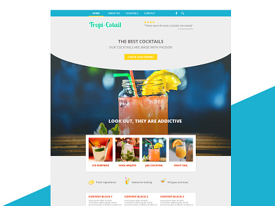 Website template design cocktails flat design hero image photoshop template webdesign