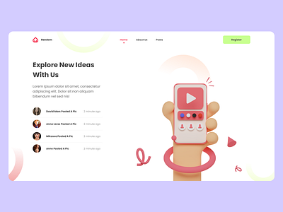 Landing Page Design 3d adobexd app bright design figma illustration landingpage logo phone posts typography ui uidesign ux uxdesign