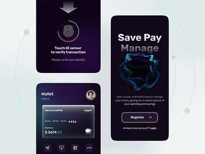 Wallet Application app best blue dark design investment money navy neon payment saving trending ui ux wallet yellow