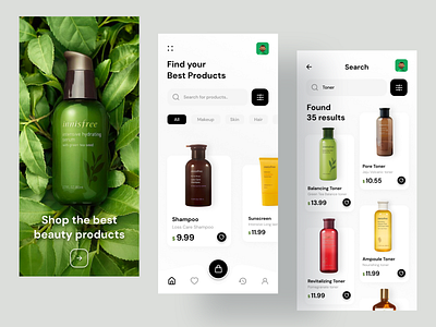 Beauty Products App app beauty best care conditioner design experience green healthy natural shampoo skin toner ui user ux