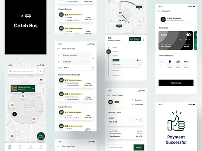 Catch Bus App - Part 2 app bus design live location money online passes payment public bus punjab rewards ticket tickets tracking travel ui ux