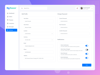 Settings Page-Ecommerce Dashboard Design
