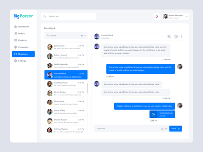 Messages Page - Ecommerce Dashboard app chat chatbot chatting contact conversation dashboard dashboard design dashboard ui inbox mail mailbox message messages messaging messenger send support ui ux
