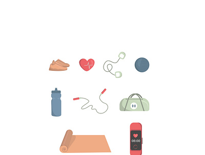 set of fitness accessories cartoon