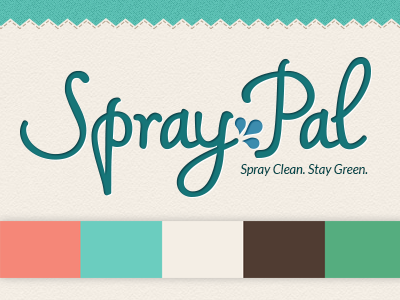 Spray Pal inset text logo script stitches texture water