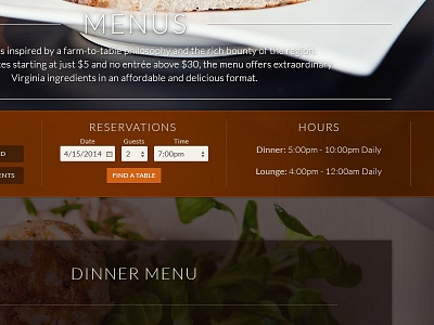 Restaurant Revisited dark menu orange reservation widget restaurant website