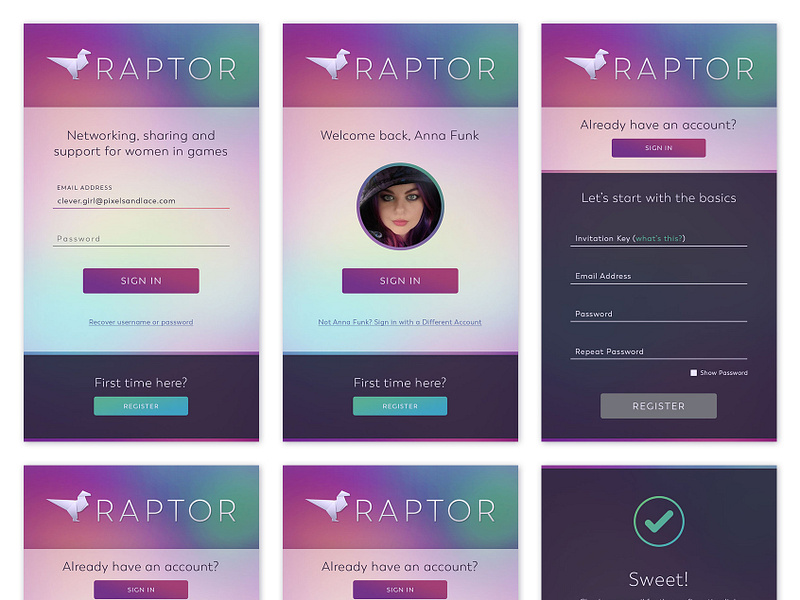 Raptor Login/Register by Anna Funk on Dribbble