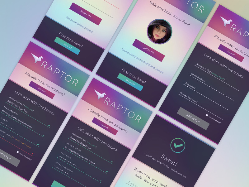 Raptor Login/Register by Anna Funk on Dribbble