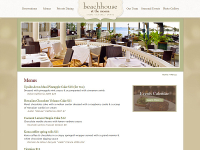 Beachhouse Menu fine dining menu restaurant website