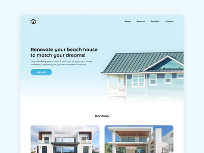 Landing page for a beach house renovation company beach design home house landing page renovation ui ux web web design