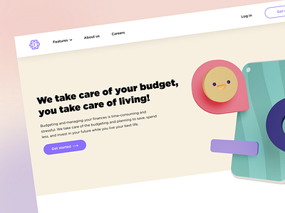 Fintech app landing page 3d app budget budgeting design fintech illustration iphone landing mobile page product ui web website