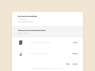 017 - Daily UI daily dailyui email product purchase receipt shop shopping template total ui