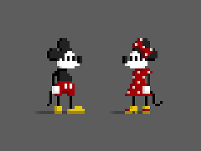 Pixel Mickey & Minnie 8 bit disney illustrator pixel art